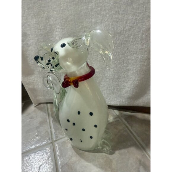 Handcrafted Glass Dalmatian Figurine With Red Bow Collar - Picture 3 of 10